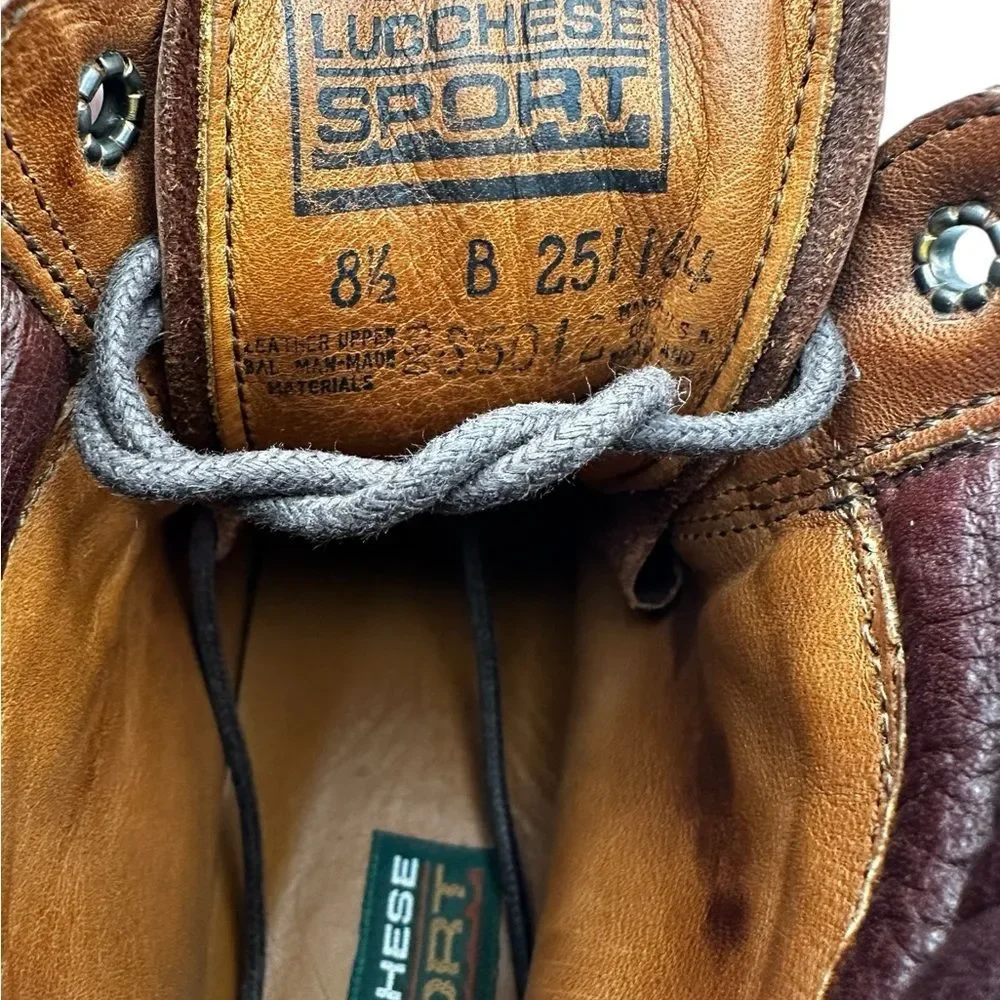 Vintage 1990s Lucchese Sport Leather Hiking Boots USA Made Mens 8.5B Brown
